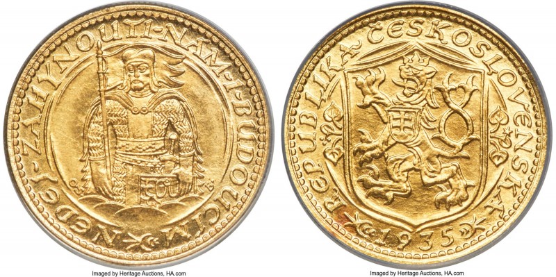 Republic gold Ducat 1935 MS65 ANACS, Kremnitz mint, KM8, Fr-2. Dripping with sat...