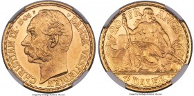 Danish Colony. Christian IX gold 4 Daler (20 Francs) 1905-(h) MS66 NGC, Copenhagen mint, KM72. A sublime gem striking that currently ranks near the pe...