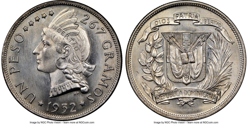 Republic Peso 1952 MS67 NGC, KM22. Mintage: 20,000. A date which typically comes...