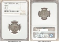 Republic Real 1834 QUITO-GJ AU55 NGC, Quito mint, KM13. The second date of this just three-year type, carrying the ECUADOR EN COLOMBIA legend prior to...