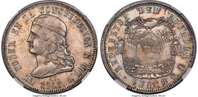 Republic 5 Francos 1858 QUITO-GJ MS64 NGC, Quito mint, KM39. By all means an outlier in this treasured and conditionally sensitive series, and quite s...