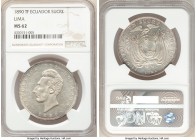 Republic Sucre 1890 LIMA-TF MS62 NGC, Lima mint, KM53.3. Expertly struck and still evincing plentiful luster, just a mild scattering of contact marks ...