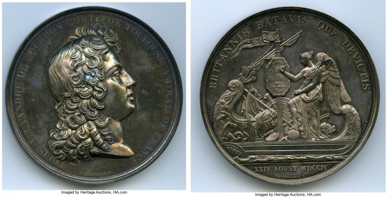 Louis XIV silver "Battle of Málaga" Medal 1704-Dated (ca. 1818) UNC, Forrer-II/2...