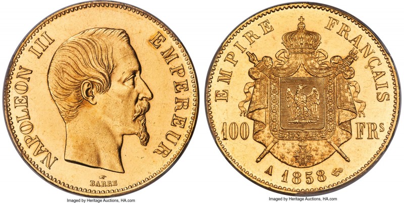 Napoleon III gold 100 Francs 1858-A MS62 PCGS, Paris mint, KM786.1, Gad-1135, F-...