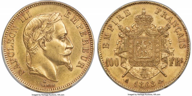 Napoleon III gold 100 Francs 1868-A MS61 PCGS, Paris mint, KM802.1, Fr-581, Gad-...