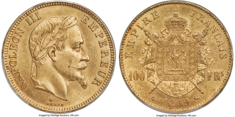 Napoleon III gold 100 Francs 1869-A MS63 PCGS, Paris mint, KM802.1, Fr-581, Gad-...