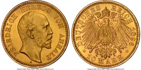 Anhalt-Dessau. Friedrich I gold 10 Mark 1896-A MS65 NGC, Berlin mint, KM25. The inaugural year from this two-year series, with exceptional luster that...