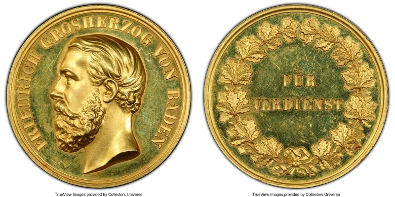 Baden. Friedrich I gold Specimen "For Service" Medal ND (1882-1908) UNC Details ...