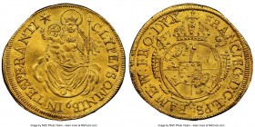 Bamberg. Franz von Hatzfeld gold Ducat 1637 MS61 NGC, KM32, Fr-164. Crowned Madonna and Christ-child; legends around / Crowned ornate arms; legends ar...