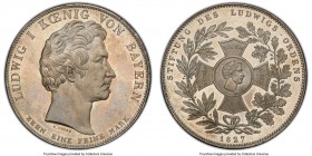 Bavaria. Ludwig I "Order of Ludwig" Taler 1827 MS65 PCGS, KM732. Celebrating the founding of the order of Ludwig. Dressed in an airy silver patina and...