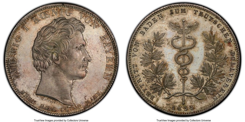 Bavaria. Ludwig I "Customs Union" Taler 1835 MS65 PCGS, KM766. Issued to commemo...