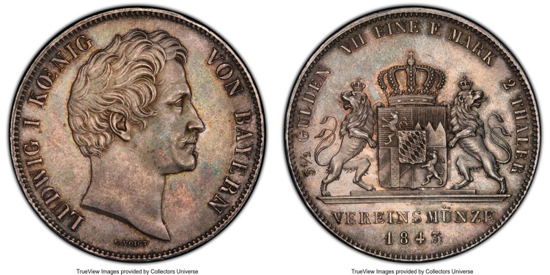 Bavaria. Ludwig I 2 Taler 1843 MS64 PCGS, KM814. A sharp example of the type exp...