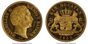 Bavaria. Maximilian II gold Ducat 1850 MS63 Prooflike PCGS, Munich mint, KM839, D&S-34. Mintage: 1,519. Variety with German obverse. Incredibly handso...
