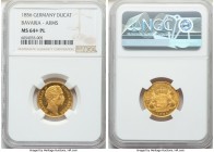 Bavaria. Maximilian II gold Ducat 1856 MS64+ Prooflike NGC, KM839, Fr-277, J-127. Mintage: 3,782. A beaming sun-gold example marked by a stunning Proo...