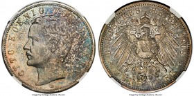 Bavaria. Otto Proof 5 Mark 1908-D PR66 NGC, Munich mint, KM915. A superior example of the issue with gentle watery luster over deeply toned surfaces.
...