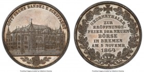 Bremen. Free City Medallic Taler 1864-B MS66+ PCGS Hannover mint, KM-XM1, J-26I. Mintage: 5,000. Struck for the opening of the new stock exchange. A c...
