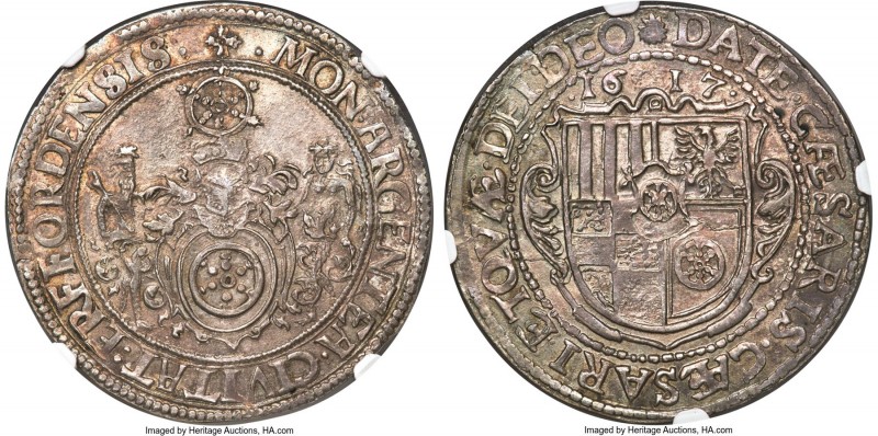 Erfurt. Free City Taler 1617 MS62 NGC, KM19.1, Dav-5262. No "AW" variety. Entire...