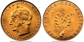 Frankfurt. Free City gold "Johann Wolfgang von Goethe" Medal 1932 MS69 NGC, Förschner-88. Schl-121. 22.5mm. 6.04gm. By Theodor Georgii. Struck in 0.98...