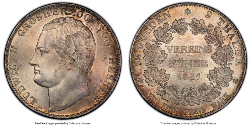 Hesse-Darmstadt. Ludwig II 2 Taler 1841 MS65 PCGS, KM310, Dav-702, Thun-195. A s...