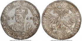 Mecklenburg. Ulrich III Taler 1568 AU53 NGC, KM-MB161, Dav-9551. With '27/6' in orb over eagle's breast, signifying the value as equal to 27 Schilling...