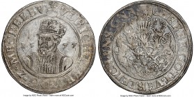 Mecklenburg. Ulrich III Taler 1577 AU Details (Obverse Cleaned) NGC, KM-MB175, Dav-9556. Light hairlines upon the obverse as a result of a prior clean...