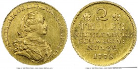 Mecklenburg-Schwerin. Friedrich II gold 2 Taler 1778 MS61 NGC, KM210, Fr-1723. Shimmering golden luster swirls over the surfaces of the exceptional Mi...
