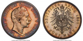 Prussia. Wilhelm II Proof 5 Mark 1888-A PR64 PCGS, Berlin mint, KM513, J-101. A superb rarity both as an early post-unification Proof and as the first...
