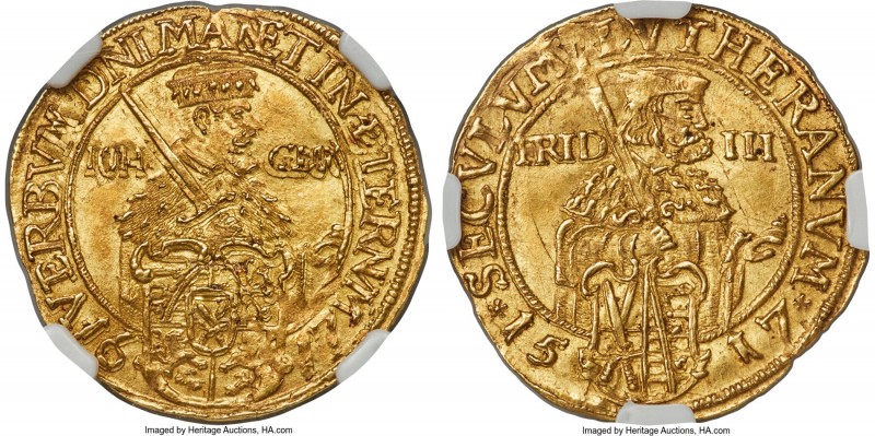 Saxony. Johann Georg I gold Ducat 1617 MS63 NGC, KM109, Fr-2663, Whiting-70. Obv...