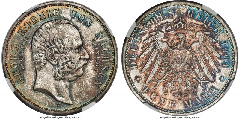 Saxony. Friedrich August III "Death of Georg" 5 Mark 1904-E MS68 NGC, Muldenhutt...