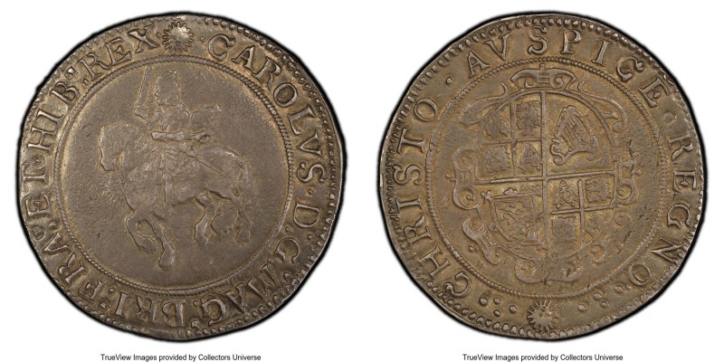 Charles I Crown ND (1645-1646) AU50 PCGS, Tower mint (under Parliament), Sun mm,...