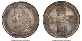 George II "Lima" 1/2 Crown 1746 MS63+ PCGS KM584.3, S-3695A. A historically important issue struck from Spanish silver seized at Lima, Peru. Toned to ...