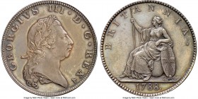 George III silver Proof Pattern Restrike 1/2 Penny 1788 PR63 NGC, KM-PnB63, Peck-1015 (VR). By Droz. A deeply toned example of this rarity, with glowi...