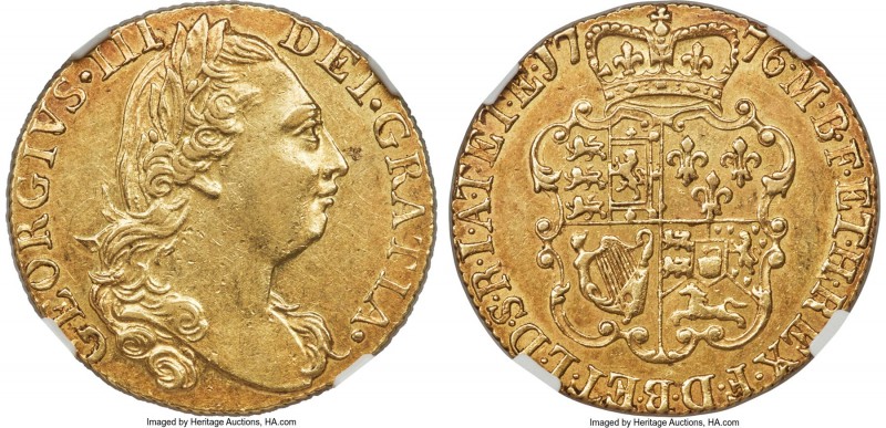 George III gold Guinea 1776 AU58 NGC, KM604, Fr-355, S-3728. A historically impo...