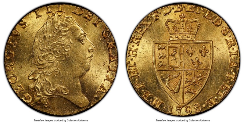 George III gold Guinea 1798 MS64 PCGS, KM609, S-3729. A brilliant near-gem brimm...