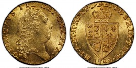 George III gold Guinea 1798 MS64 PCGS, KM609, S-3729. A brilliant near-gem brimming with cartwheel luster and veritably difficult in such a lofty stat...