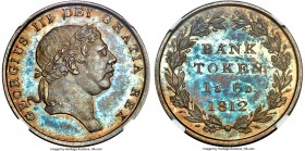 George III Proof Bank Token of 1 Shilling 6 Pence (18 Pence) 1812 PR64 NGC, KM-Tn3. Deeply toned with iridescent surfaces. Very seldom seen as a Proof...
