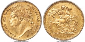 George IV gold Sovereign 1821 MS62 PCGS, KM682, S-3800. A highly collectible representative of the issue showcasing an appealing aurous luster that ta...
