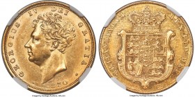 George IV gold Sovereign 1830 MS62 NGC, KM696, S-3801. A premium representative of this final date for George IV's sovereigns, and one not often encou...