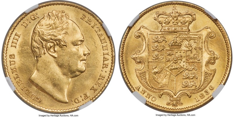 William IV gold Sovereign 1836 MS63 NGC, KM717, S-3829B. Of undeniably scarce qu...