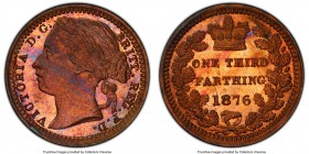 Victoria Proof 1/3 Farthing 1876 PR66 Red and Brown PCGS, KM750, S-3960. Tied for the finest technical designation seen to date, a dominance of volcan...