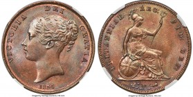 Victoria Penny 1854 MS66 Brown NGC, KM739, S-3948, Plain trident. Cabernet surfaces graced with teasing hints of original mint-red luster. Captivating...