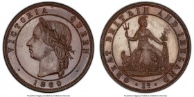 Victoria bronzed Proof Restrike Pattern Penny 1860-Dated (c. 1886) PR64+ PCGS, Peck-2106 (R). By Joseph Moore. Perhaps Moore's most attractive penny p...
