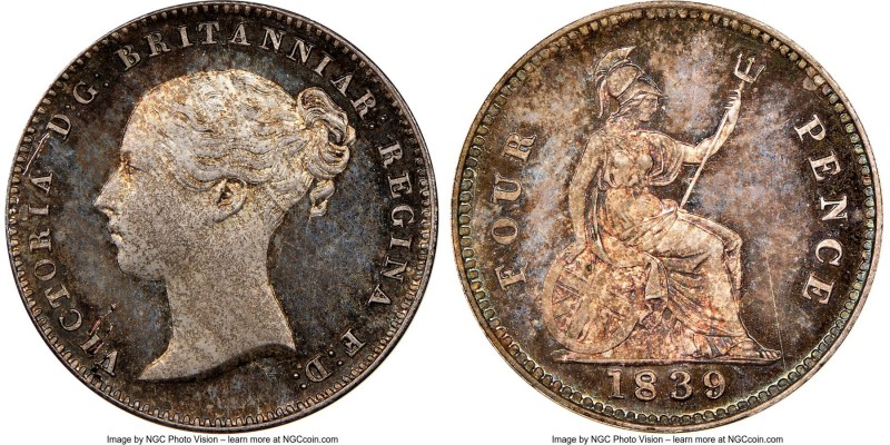 Victoria Proof 4 Pence (Groat) 1839 PR65 NGC, KM731.2. Heavily frosted and perha...