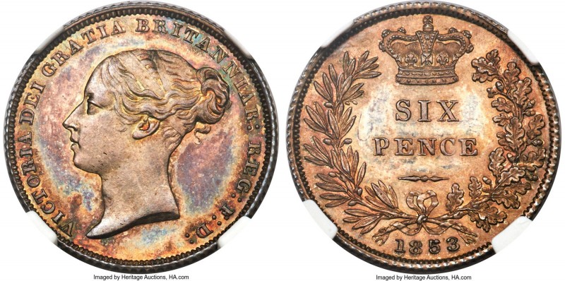 Victoria Proof 6 Pence 1853 PR66 NGC, KM733.1, S-3908. Reeded edge. Glossy prist...