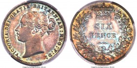 Victoria Proof 6 Pence 1871 PR65 PCGS, KM751.1, S-3910. An exceptionally admirable representative of this Proof issue whose legends and central featur...