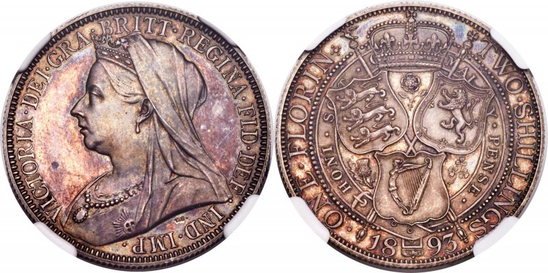 Victoria Proof Florin 1893 PR64+ NGC, KM781, S-3939. Mintage: 1,312. Extraordina...