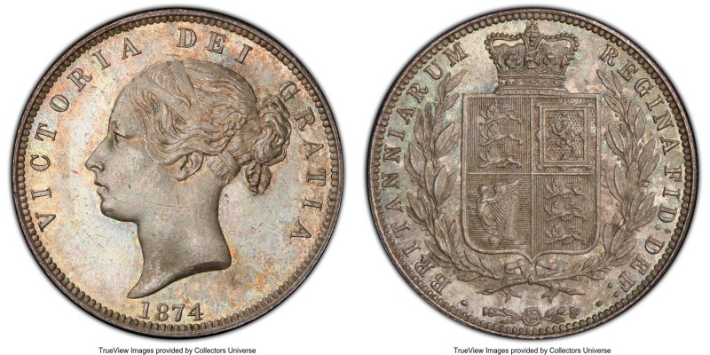 Victoria 1/2 Crown 1874 MS65 PCGS, KM756, S-3889. Salt gray with intermingled gr...