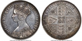 Victoria Proof "Gothic" Crown 1847 PR60 NGC, KM744, S-3883. UN DECIMO edge. Lilac and steel toned with sharp definition seen to the devices throughout...