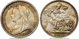 Victoria Crown 1893 MS64+ NGC, KM783, S-3937. LVI Edge. Very much on the cusp of a gem designation, with delicate satiny surfaces imbued by light peri...