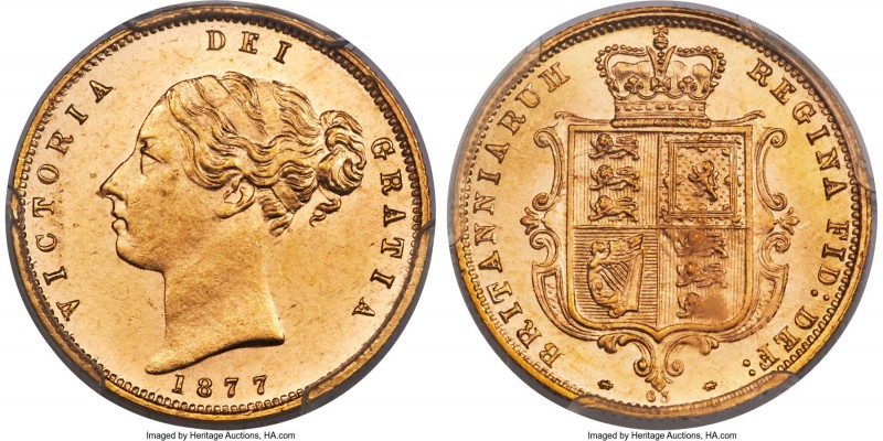 Victoria gold 1/2 Sovereign 1877 MS63 PCGS, KM735.2. Scarce at this tier of Mint...